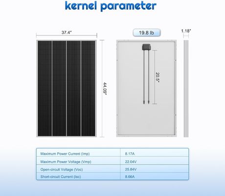 Célula de painel solar rígido monocristalino fotovoltaico 12V 180W Compacto