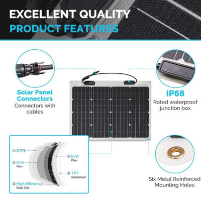 Painel Solar Flexível Monocristalino Semi-flexível 12 Volts Para RV Marinho 4WD