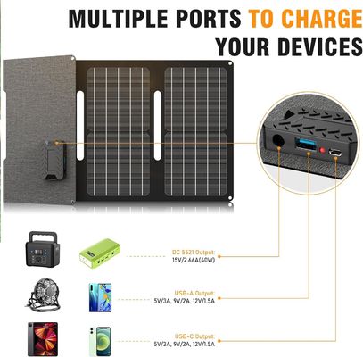 Painel Solar Portátil de 40 W 15 V tomada de corrente contínua para caminhadas ao ar livre