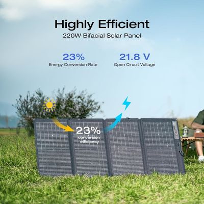 220 Watt Painel Solar Portátil Dobrável Bifacial Monocristalino Para Exterior