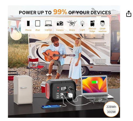 228Wh Bateria solar de lítio 300W Estação de energia portátil com luz LED