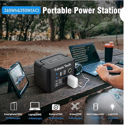 FTB70000 Power Bank com gerador solar de 350W, painel solar de 60W e kit de luz LED USB de 10W