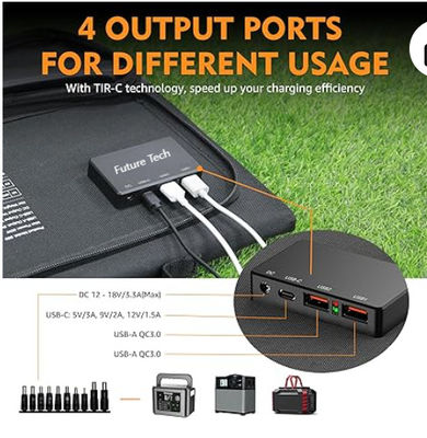 FTB70000 Power Bank com gerador solar de 350W, painel solar de 60W e kit de luz LED USB de 10W