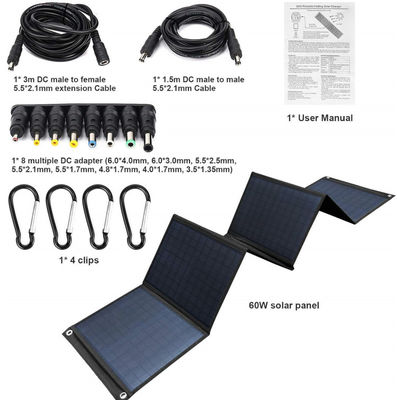 Painel solar dobrável de alta eficiência 60W com USB 5V para acampar, telefone celular
